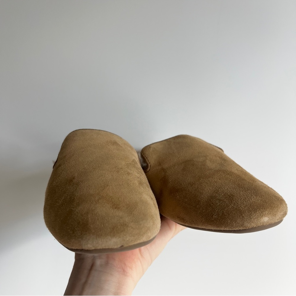 Birdies The Phoebe Mule Slipper Camel Suede Leather Cream Faux Fur Size 8 - Picture 10 of 16